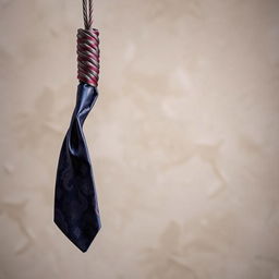 A noose made of fabric designed to resemble a tie, showcasing intricate patterns and textures typical of a formal tie, draping elegantly in a stylish manner