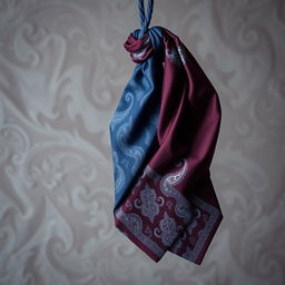 A noose made of fabric designed to resemble a tie, showcasing intricate patterns and textures typical of a formal tie, draping elegantly in a stylish manner