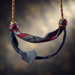 A noose made of fabric designed in a tie pattern, elegantly draped and displayed against a soft-focus background
