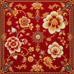 An intricate and detailed depiction of traditional Persian embroidery (سرمه دوزی), showcasing a variety of vibrant colors and delicate patterns