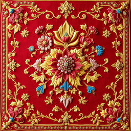 An intricate and detailed depiction of traditional Persian embroidery (سرمه دوزی), showcasing a variety of vibrant colors and delicate patterns