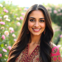 A captivating portrait of a woman named Noor Salehi, characterized by her striking features and warm smile