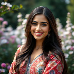 A captivating portrait of a woman named Noor Salehi, characterized by her striking features and warm smile