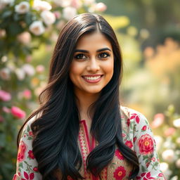 A captivating portrait of a woman named Noor Salehi, characterized by her striking features and warm smile
