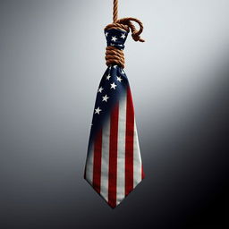 A noose designed in the shape of a tie, crafted from the American flag material