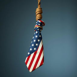 A noose designed in the shape of a tie, crafted from the American flag material