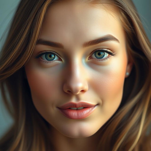 A close-up portrait of a beautiful young woman with an elegant expression, showcasing vibrant and harmonious colors