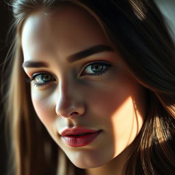 A close-up portrait of a beautiful young woman with an elegant expression, showcasing vibrant and harmonious colors