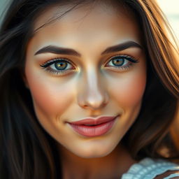 A close-up portrait of a beautiful young woman with an elegant expression, showcasing vibrant and harmonious colors