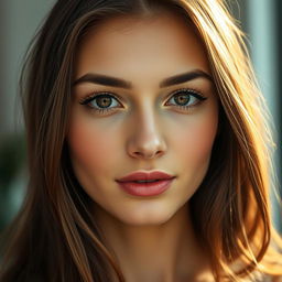 A close-up portrait of a beautiful young woman with an elegant expression, showcasing vibrant and harmonious colors