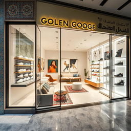 A beautifully designed Golden Goose shop located in Iran, showcasing a blend of modern and traditional Iranian styles