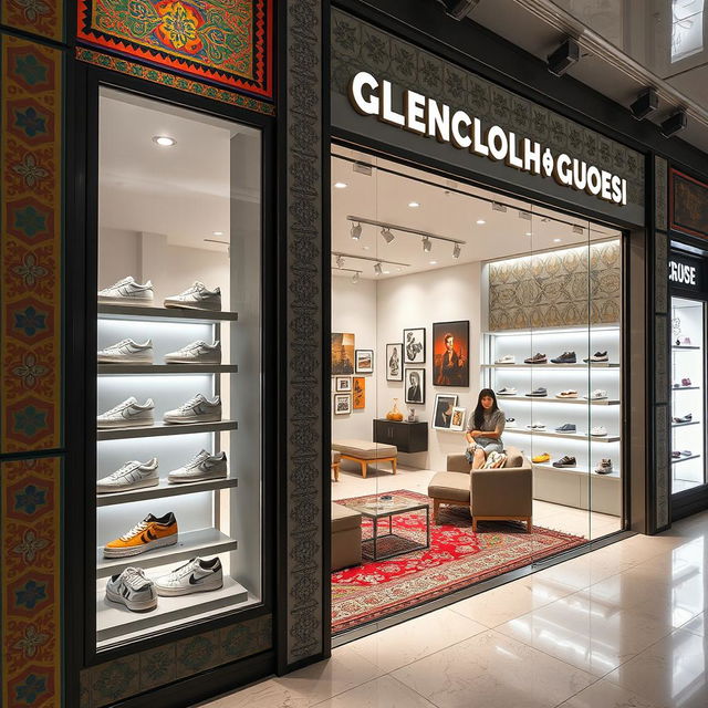 A beautifully designed Golden Goose shop located in Iran, showcasing a blend of modern and traditional Iranian styles