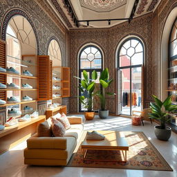 A contemporary Golden Goose shop interior in Iran, featuring modern Iranian architectural elements