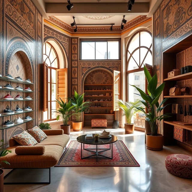 A contemporary Golden Goose shop interior in Iran, featuring modern Iranian architectural elements