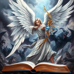 A stunning book cover featuring a powerful and imposing angel engaged in an epic battle against vampire-like demons