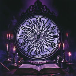 An intense book cover scene featuring a large, ornate clock with swirling, hypnotic patterns on its face, drawing the viewer's gaze into its depths