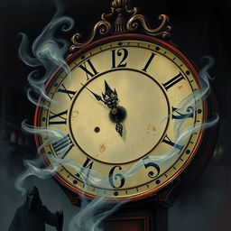 An illustrated book cover for an intense thriller featuring a large, vintage clock with a distressed face and ornate details, depicting signs of decay