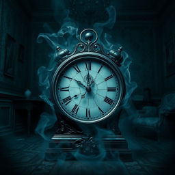 A captivating book cover design featuring an antique, intricately detailed clock positioned at the center