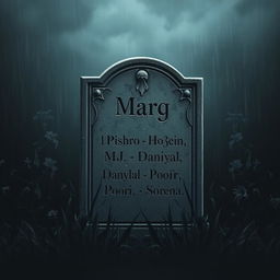A gloomy tombstone standing in a dark, rainy graveyard scene
