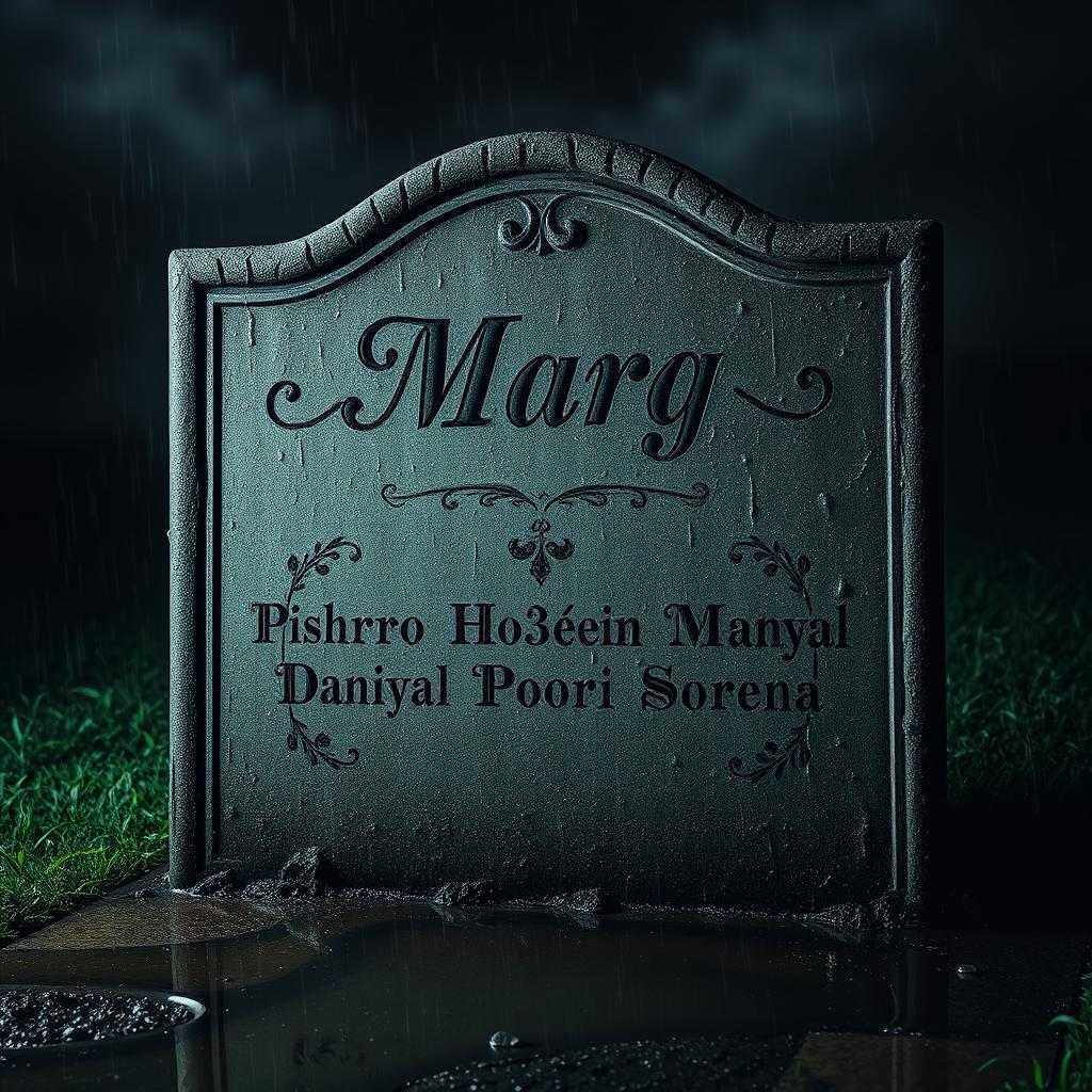 A weathered, old tombstone prominently featuring the name 'Marg' inscribed in an elegant, aged font