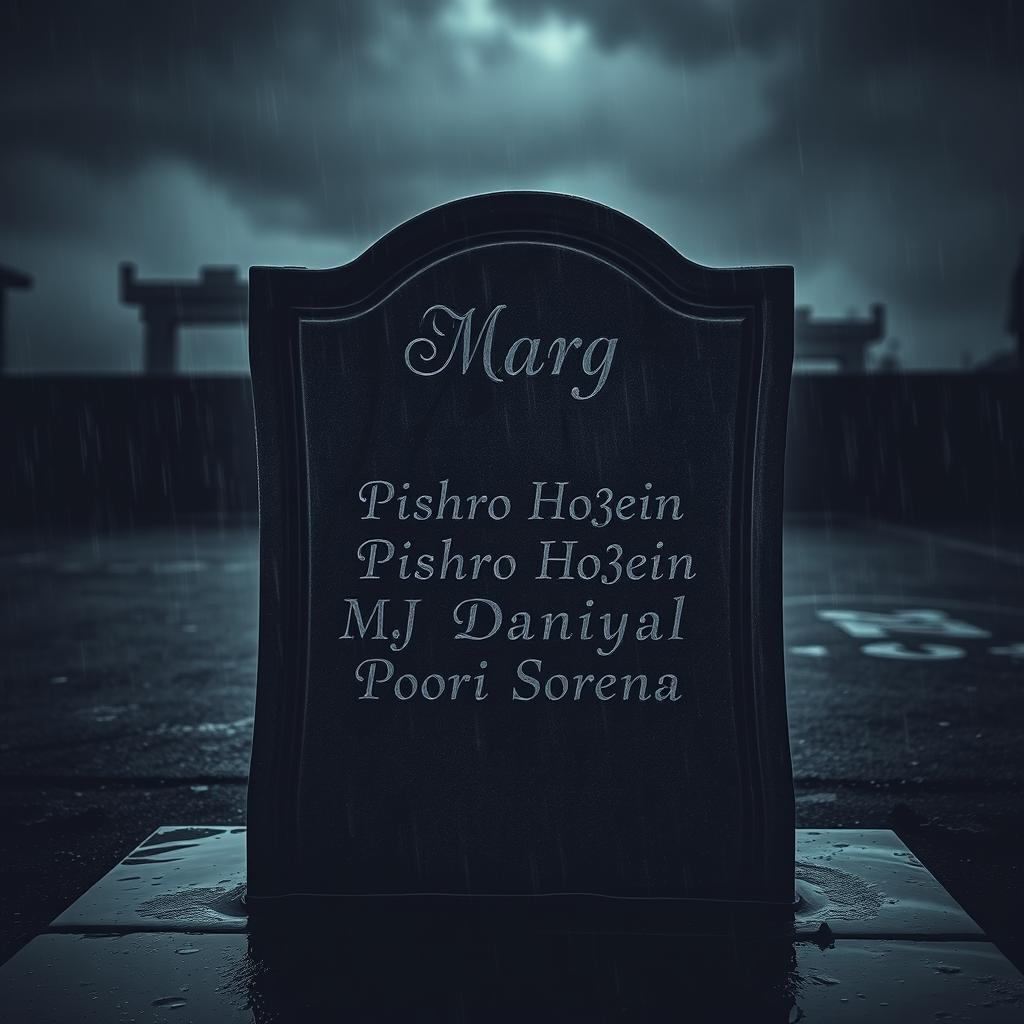 A somber, aged tombstone featuring the name 'Marg' beautifully engraved at the top