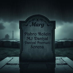 A somber, aged tombstone featuring the name 'Marg' beautifully engraved at the top