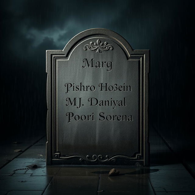 A somber, aged tombstone featuring the name 'Marg' beautifully engraved at the top