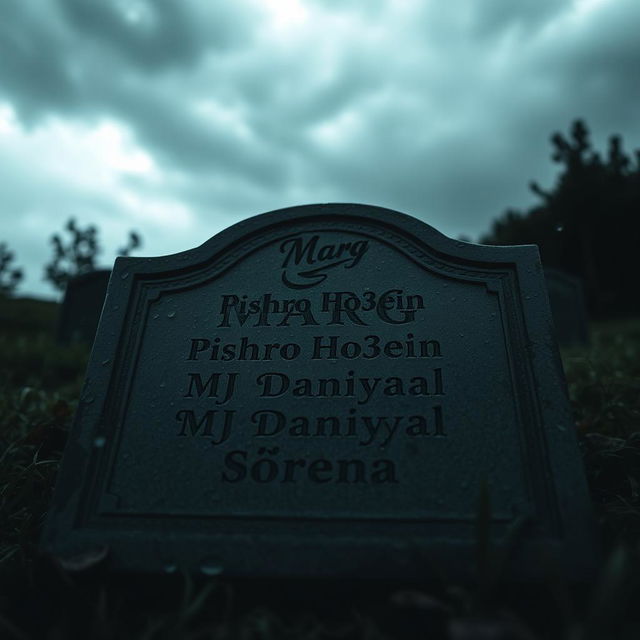 A solemn, weathered tombstone featuring the name 'Marg' prominently engraved at the top