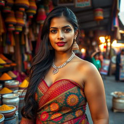 A captivating portrait of an Indian woman with voluptuous curves, showcasing her confidence and beauty