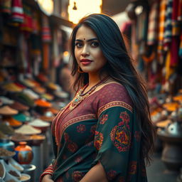 A captivating portrait of an Indian woman with voluptuous curves, showcasing her confidence and beauty