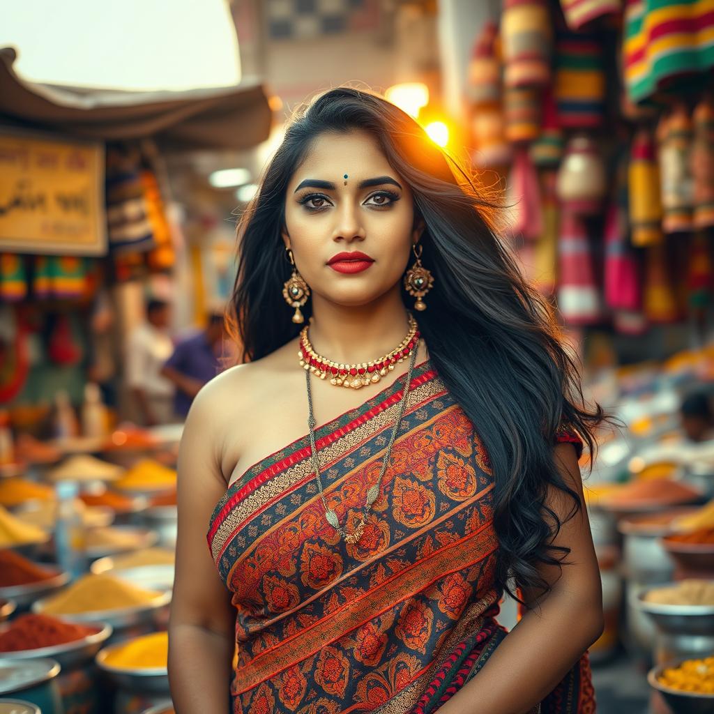 A captivating portrait of an Indian woman with voluptuous curves, showcasing her confidence and beauty