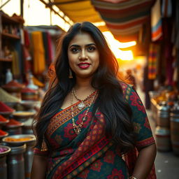 A captivating portrait of an Indian woman with voluptuous curves, showcasing her confidence and beauty