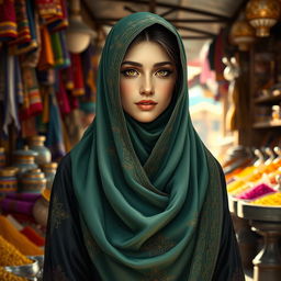 A realistic depiction of a young woman wearing a beautifully detailed niqab