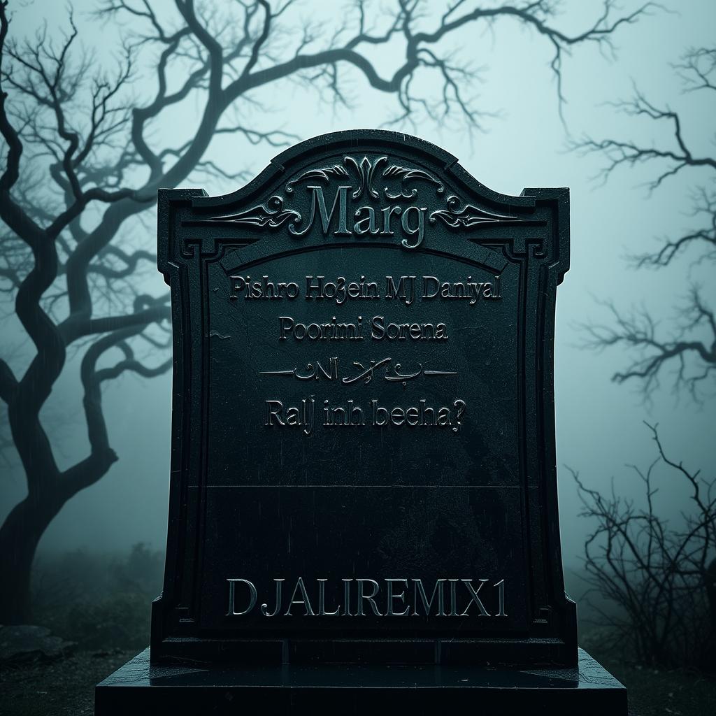 An intricately designed tombstone that reads 'Marg' at the top in bold, elegant lettering