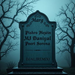 An intricately designed tombstone that reads 'Marg' at the top in bold, elegant lettering