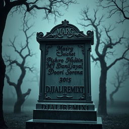 An intricately designed tombstone that reads 'Marg' at the top in bold, elegant lettering
