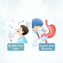 A visually detailed representation of two diagnostic tests used for Helicobacter pylori detection