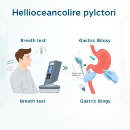 A visually detailed representation of two diagnostic tests used for Helicobacter pylori detection