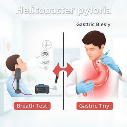 A visually detailed representation of two diagnostic tests used for Helicobacter pylori detection