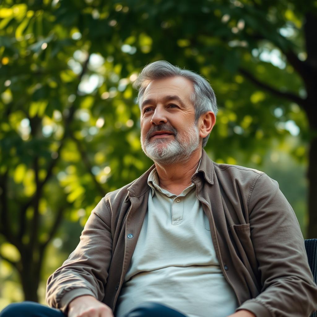 A cinematic photograph capturing a middle-aged man who is the user's father