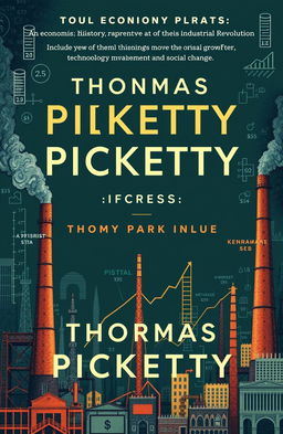 A captivating book cover for an economic history narrative focused on the Industrial Revolution, featuring thematic elements representing economic growth, technological advancement, and social change