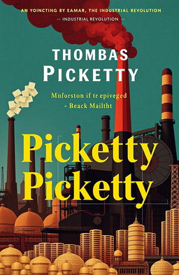 A captivating book cover for an economic history narrative focused on the Industrial Revolution, featuring thematic elements representing economic growth, technological advancement, and social change