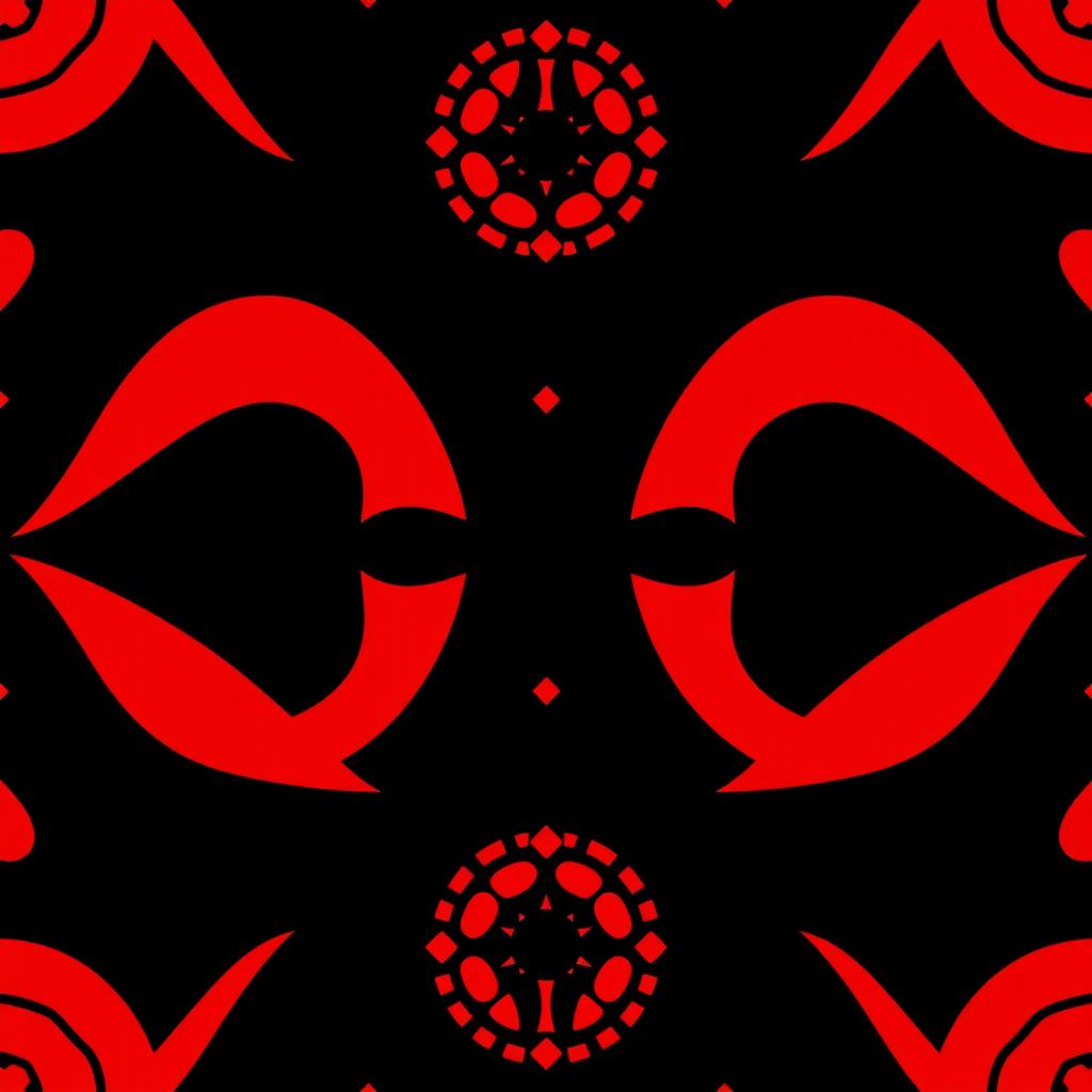 A striking and bold red and black design featuring an abstract geometric pattern, with sharp angles and smooth curves