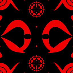 A striking and bold red and black design featuring an abstract geometric pattern, with sharp angles and smooth curves