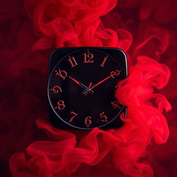 A visually captivating red and black smoky aesthetic clock, featuring swirling smoke patterns that blend seamlessly into the background