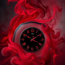 A visually captivating red and black smoky aesthetic clock, featuring swirling smoke patterns that blend seamlessly into the background