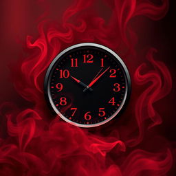 A visually captivating red and black smoky aesthetic clock, featuring swirling smoke patterns that blend seamlessly into the background