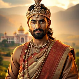 A striking portrait of Mashrafe Mortaza depicted as Yudhisthira, the wise and virtuous king from the Mahabharata
