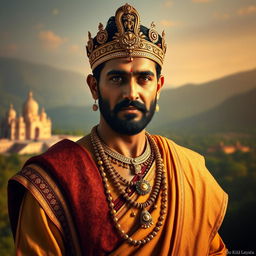 A striking portrait of Mashrafe Mortaza depicted as Yudhisthira, the wise and virtuous king from the Mahabharata