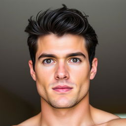 A 35-year-old man with a handsome and attractive face, featuring a refined nose that suggests surgery